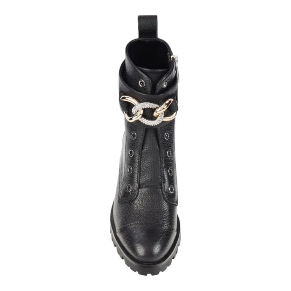 KARL LAGERFELD PARIS Women’s Black
Pepper Rhinestone Curb Link Combat Boots